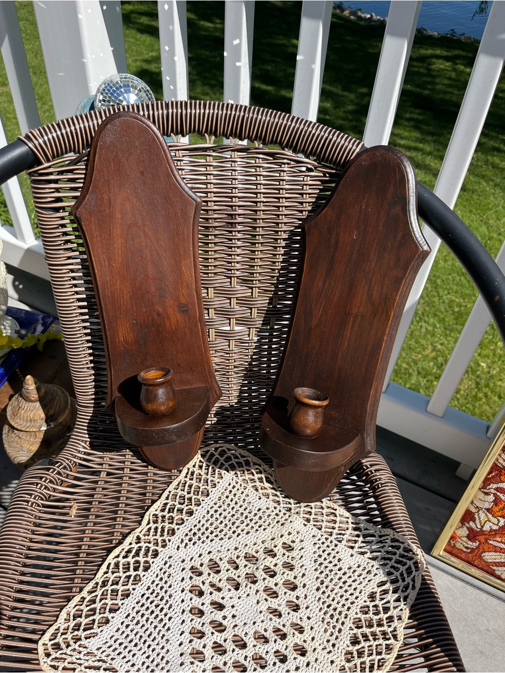Classic Set of Dark Walnut Brown Wooden Wall Sconce Candle Holders - Unbranded